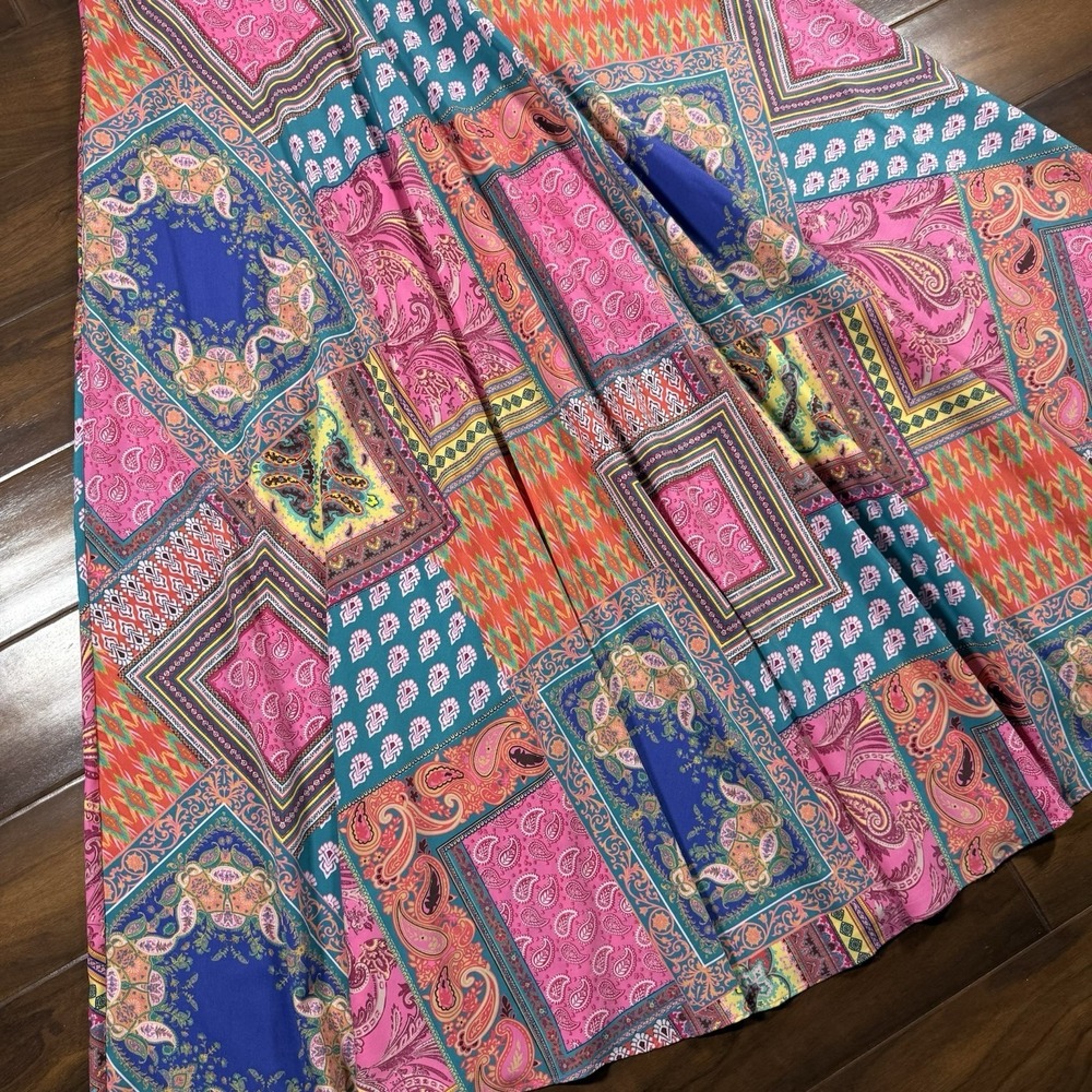 Eliza J Women's Size 12 Paisley Patchwork Print Tie Back Halter Neck‎ Maxi Dress - Picture 3 of 11
